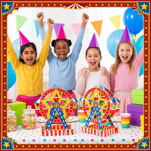 Vista 6 de Epakh - Juego de 3 centros de mesa de rueda de fortuna para carnaval, decoración de fiesta, circo