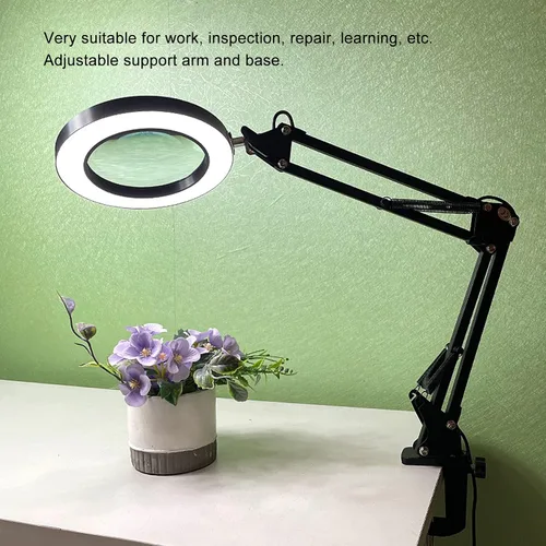 Vista 4 de Lámpara de aumento LED con abrazadera, 2.200 lupa regulable súper brillante con luz y soporte, lámpara de lupa de brazo giratorio ajustable
