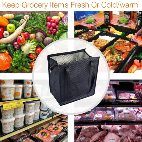 Vista 4 de 2 piezas de bolsas de refrigerador para comestibles, bolsas de enfriador, con cierre, negras y azules