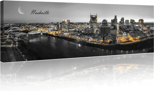 Vista 17 de 3 paneles de Atlanta Skyline vista de la ciudad en blanco y negro, imágenes panorámicas de edificio de ciudad, decoración de pared para sala