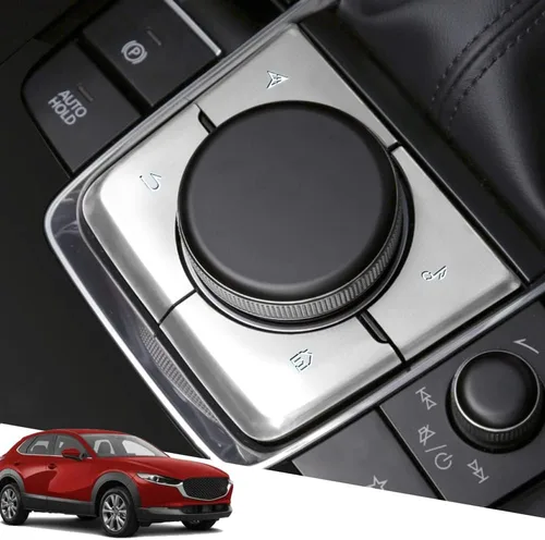 Vista 3 de Great luck - Cubierta de botón de control multimedia de aluminio, cubierta de marco interior, 4 piezas/juego (azul) para Mazda 3 (2019-2021) CX-30