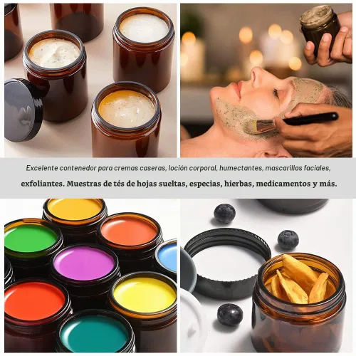 Vista 7 de Tarro de vidrio ámbar con tapas, Tecohouse tarros de vidrio de 4 oz, 2 oz y 1 oz con tapas y calcomanías, recipientes de viaje reutilizables