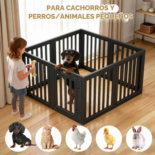 Vista 6 de Corralito para perros, corral transparente para perros, corral para perros en interiores, fácil de instalar y quitar, corralito para cachorros Negro