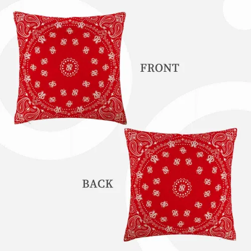 Vista 4 de Funda de almohada con patrón de bandana, estampado de cachemira roja, fundas de almohada florales vintage de 18 x 18 pulgadas, cuadradas, de algodón