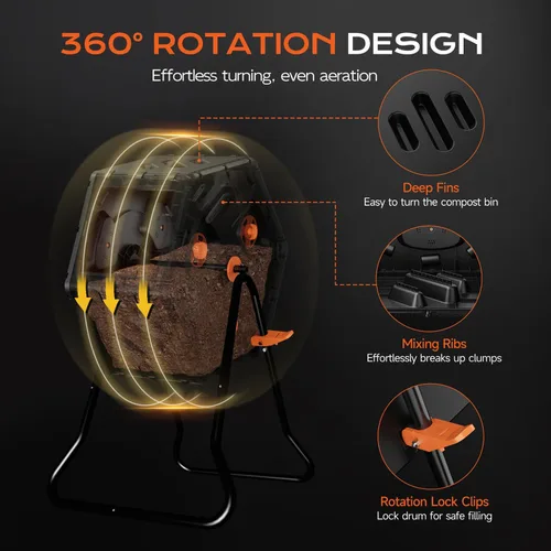 Vista 4 de Compostador Giratorio de 22.5 Galones/85L, Contenedor de Compost Fácil de Ensamblar para Exteriores, Compostador Rotativo de 360° para Jardín, Patio