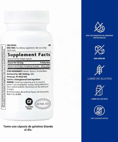 Vista 5 de GNC Vitamina E 200 mg, apoya el sistema cardiovascular saludable, 100