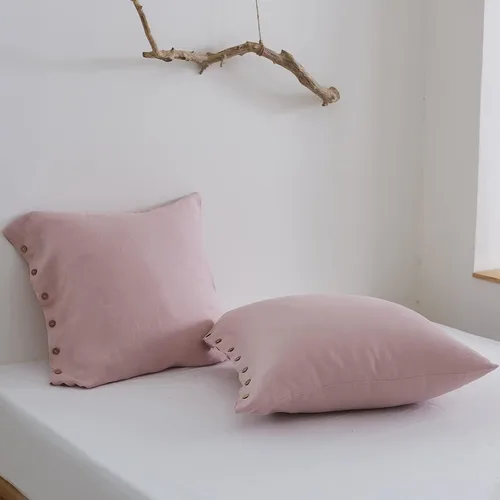 Vista 5 de Simple&Opulence Funda de Cojín Euro de Lino 100% Lavado, 26 x 26 Pulgadas, Funda Decorativa de Almohada para Cama con Botón de Coco, Juego de Fundas