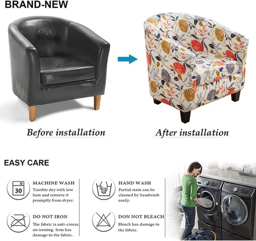 Vista 7 de NILUOH - Funda para silla de club de 2 piezas, funda elástica para silla de bañera redonda, fundas para silla de barril, fundas antideslizantes