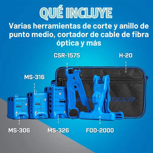 Vista 2 de Jonard Tools TK-105, Kit de herramientas de abertura y anillo de fibra óptica de alcance medio (1.2 mm - 10 mm) con estuche de transporte resistente