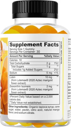 Vista 2 de Vitaminas para los ojos para niños, gomitas de salud ocular para niños y adolescentes, gomitas de luteína de 12 mg con zeaxantina, 30 gomitas
