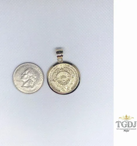 Vista 7 de TGDJ Colgante de calendario maya con dije azteca dorado, 1 pulgada de diámetro, Metal