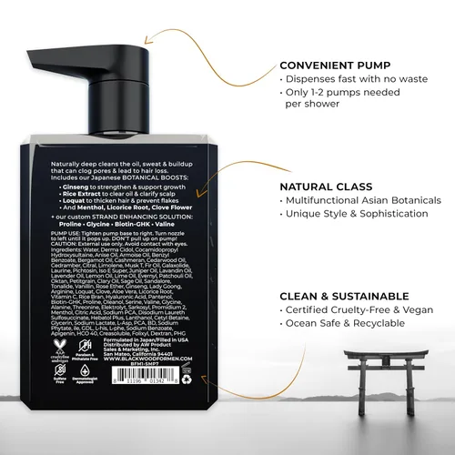 Vista 2 de BLACKWOOD FOR MEN Active Man Daily Shampoo - Champú espesante y aclarante para cabello o cuero cabelludo normal a graso - Combate la pérdida