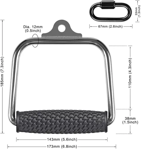 Vista 6 de Kipika Mango doble D resistente, accesorio de cable de barra en V, accesorio de fila para máquina de cable, antideslizante y cómodo, agarre