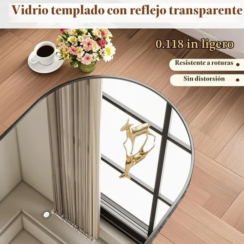 Vista 6 de Dewfig Espejo de longitud completa, 64 x 20 pulgadas, espejo de piso arqueado, negro