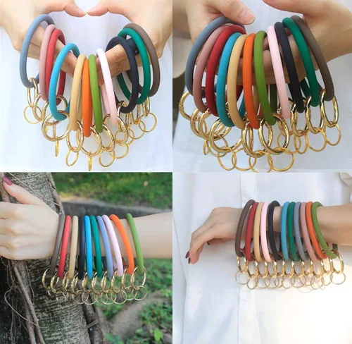 Vista 6 de YAKA Llavero de silicona para muñeca pulsera circular brazalete de goma llavero redondo