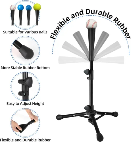 Vista 5 de Baseball Tee For Kids, Easy Adjustable Batting Tee From 20.85 to 31.30 Inches. Foldable and Stable Baseball Tees for Hitting with Portable Bag.