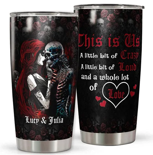 Vista 16 de Dorris Vaso personalizado de All Of Me Loves All Of You con tapa, taza de viaje de acero inoxidable, taza aislada, regalo romántico, matrimonio