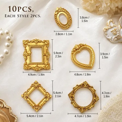 Vista 7 de 10pcs Mini Gold Frames, Resin Baroque Tiny Picture Frames for Craft