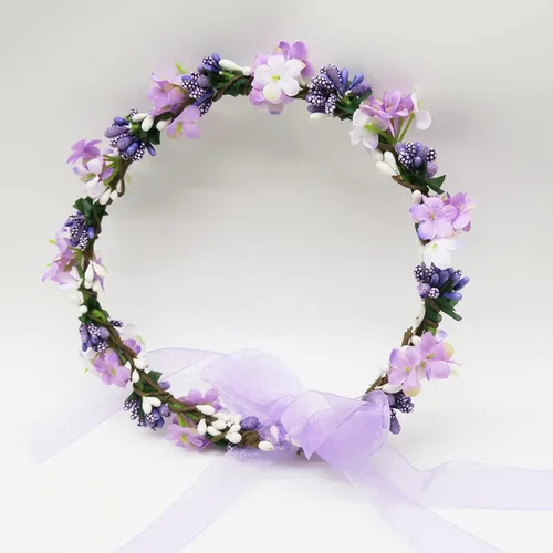 Vista 5 de UKYLIN Corona de flores para niñas corona de diadema de flores para boda baby shower fotos familiares y gala de fantasía estilo G-morado
