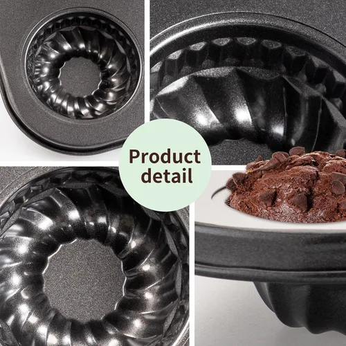 Vista 4 de Yomvzake Mini molde para tartas, 6 cavidades de tubo acanalado para tartas, molde para brownie, molde redondo pequeño para tartas para tartas