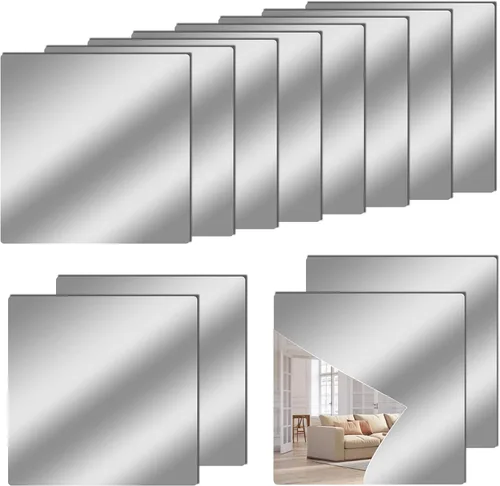 Vista 8 de Hojas de espejo flexibles de acrílico de 8 x 6 pulgadas, paquete de 10 azulejos de espejo autoadhesivos cuadrados cortables para pared, calcomanías