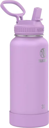 Vista 31 de Takeya Actives - Botella de agua con tapa con popote, duradera y de fácil cuidado, con aislamiento de acero inoxidable, tapa sin BPA con asa