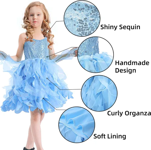Vista 6 de Vestido tutú para niñas, vestido de tul con lentejuelas, vestido de princesa para niñas pequeñas, disfraz de fiesta de cumpleaños brillante