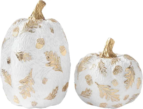 Vista 8 de DN DECONATION - Centros de mesa de decoración de calabaza de otoño, 2 piezas, oro blanco Artificial Pumpkins Figurines for Autumn Thanksgiving