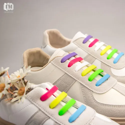 Vista 2 de INMAKER Cordones de zapatos que no se atan, para niños y adultos, cordones elásticos para zapatos casuales y cordones de silicona