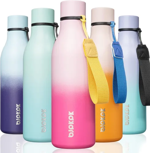 Vista 76 de BJPKPK Botellas de agua aisladas, botella de agua de metal de acero inoxidable de 12 onzas con correa, sin BPA a prueba de fugas, jarras, tazas