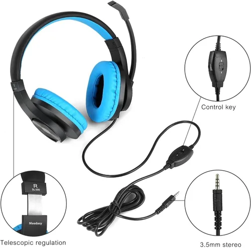 Vista 6 de Kids Adults Over-Ear Gaming Headphone for Xbox One, Nintendo Switch, Bass Surrounding Stereo, PS4 with Microphone and Volume Control for Laptop, PC