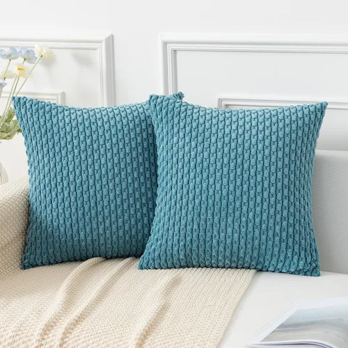 Vista 84 de Kevin Textile - Juego de 2 fundas de almohada de pana suave de 16 x 16 pulgadas, color verde aguamarina Fundas de almohada decorativas de pana
