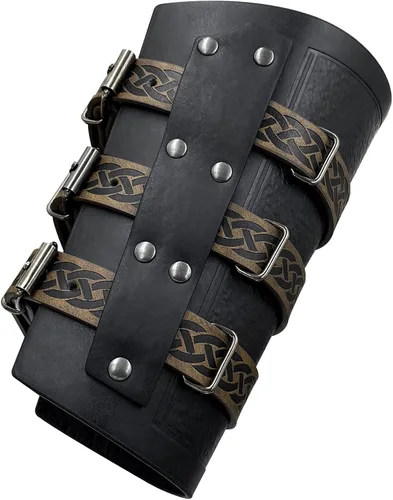 Vista 5 de Pulsera de cuero con guantelete medieval, muñequeras vikingas, guardias de tiro con arco, brazaletes de brazo ancho para mujeres y hombres, 2