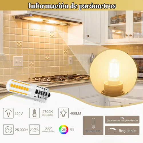 Vista 2 de DiCUNO Bombilla LED E17 regulable, bombillas para horno de microondas, 2700 K blanco cálido, 3 W (reemplazo incandescente de 40 W), 400 lm, 120 V