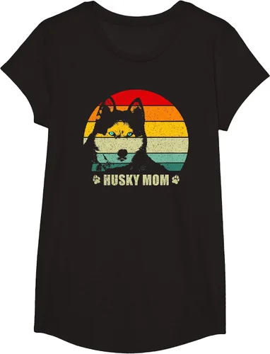 Vista 6 de Husky Mom Retro Dog Lover Mother Siberian Huskies Tee Women T-Shirt Asphalt Grey