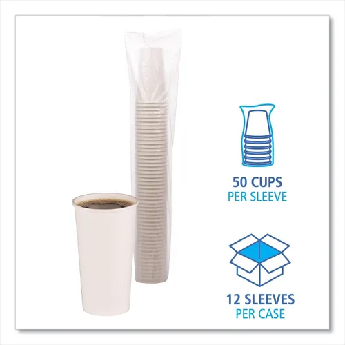 Vista 4 de Boardwalk Vasos calientes de papel, 20 oz, blanco, 12 tazas/manga, 50 mangas/cartón