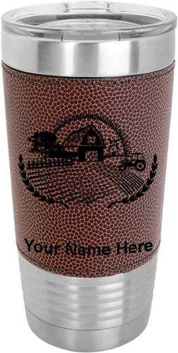 Vista 13 de LaserGram Vaso aislado al vacío de 20 onzas, granja, grabado personalizado incluido (piel sintética, estilo béisbol)