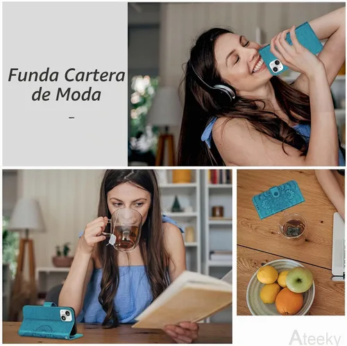 Vista 8 de Funda tipo cartera para iPhone 13, [bloqueo RFID] con 3 ranuras para tarjetas con ranura para tarjeta de crédito, cubierta protectora magnética