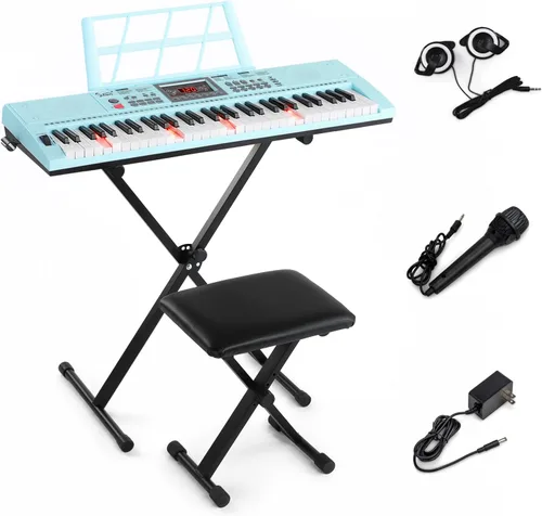 Vista 11 de GLARRY - Juego de teclado eléctrico de 61 teclas de tamaño completo para principiantes, niños, teclado de música portátil con banco de piano