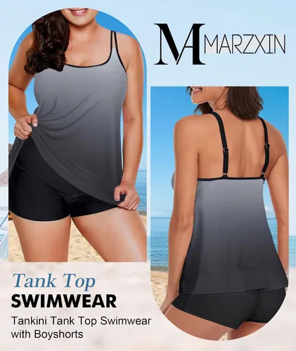 Vista 3 de MARZXIN Traje de baño tankini para mujer, diseño floral, de dos piezas, camiseta sin mangas, traje de baño con pantalones cortos