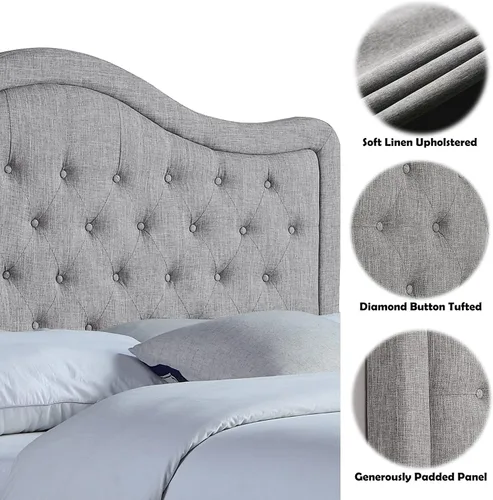 Vista 2 de Rosevera Grayson - Cama de cabecera ajustable con poliéster fino y acolchado de botones para dormitorio, matrimonial, color ceniza