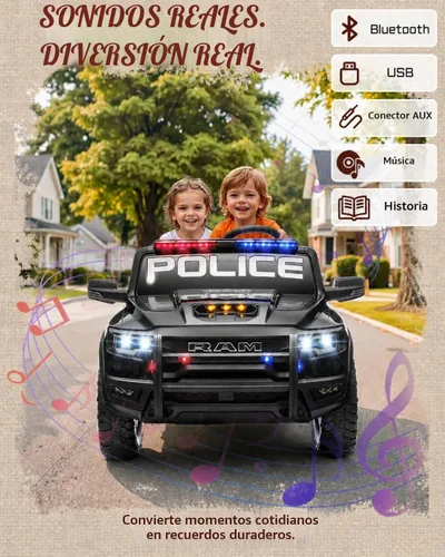Vista 5 de First Ride On RAM 1500 RHO 24V - Coche de policía de 2 plazas para niños Negro