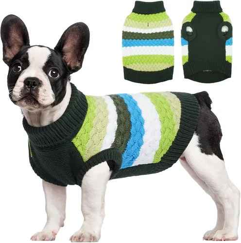 Vista 10 de Kuoser Suéter para perro, suéteres de Navidad para perros extra pequeños, suéter suave y cálido para perros, chaleco de punto trenzado colorido