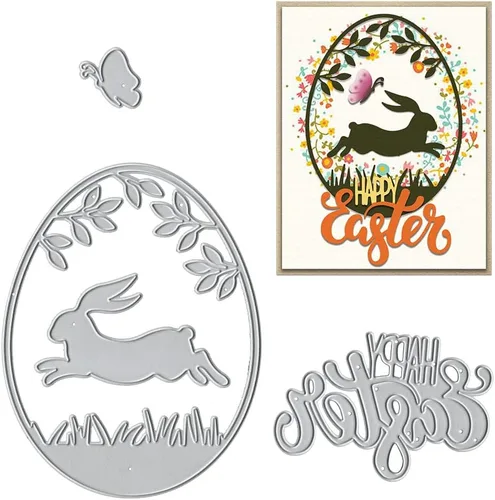 Vista 6 de Troqueles de corte de metal de conejito para hacer tarjetas y decoraciones de álbumes de fotos, lindos conejos, troqueles de hierba, plantillas