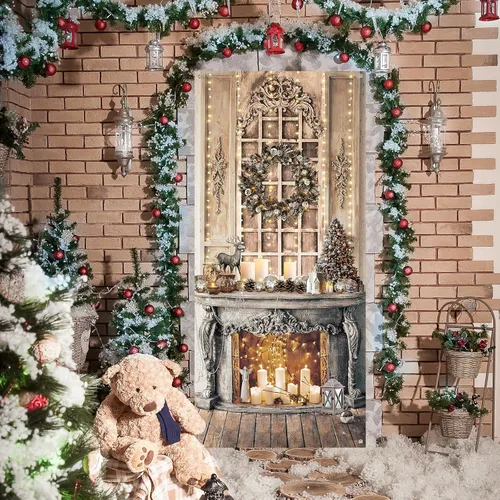 Vista 9 de Buryeah Decoración de puerta de Navidad, cubierta de puerta de chimenea de Navidad, pancarta de cascanueces de Navidad, telón de fondo, soporte