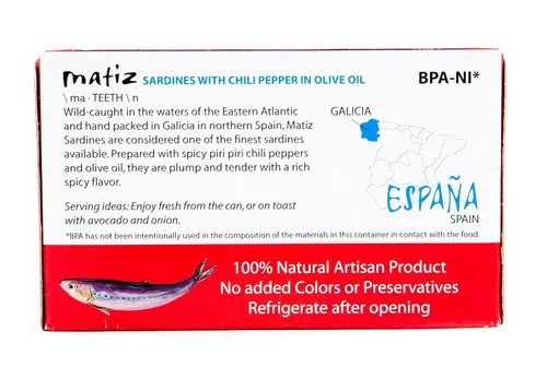 Vista 9 de Matiz Sardinas españolas silvestres picantes en aceite de oliva, 4.2 oz, 1