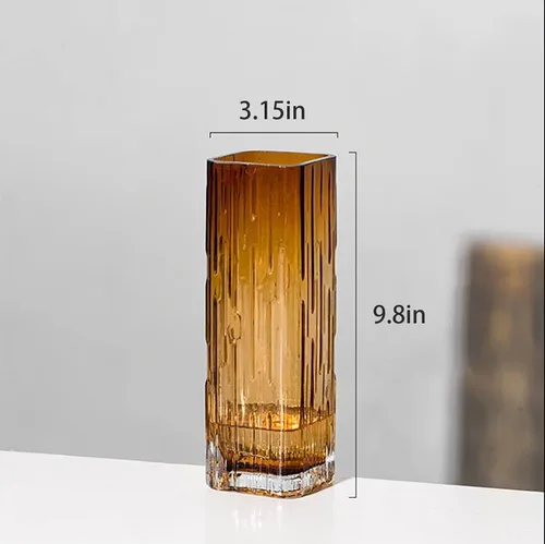 Vista 5 de Jarrón cuadrado moderno minimalista de cristal, florero, jarrón seco (ámbar)