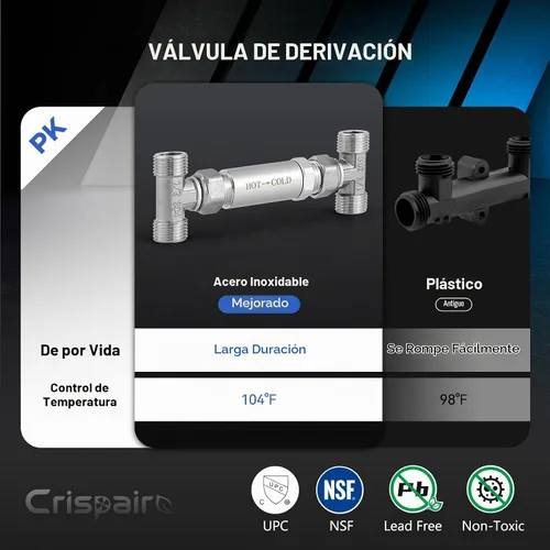 Vista 2 de Kit de válvula de sensor de acero inoxidable 304 de repuesto para sistema de bomba de recirculación de agua caliente instantánea, incluye válvula