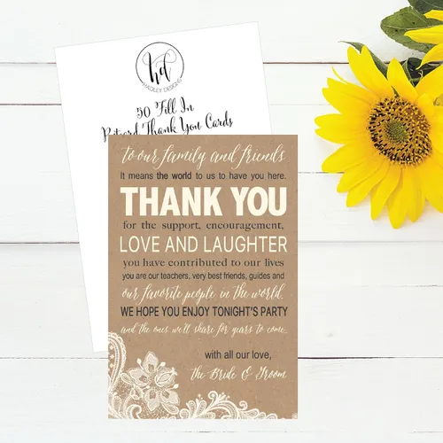 Vista 3 de Hadley Designs 50 tarjetas de agradecimiento de papel kraft para bodas, recuerdos para familiares e invitados