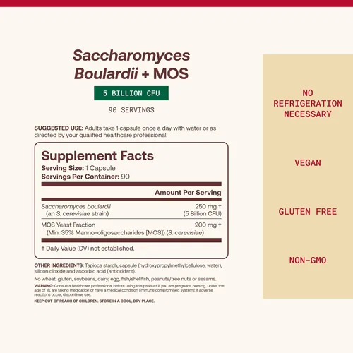 Vista 4 de Suplemento de Jarrow Formulas Sacharomyces boulardii y MOS, SAC, individual, 1, 1